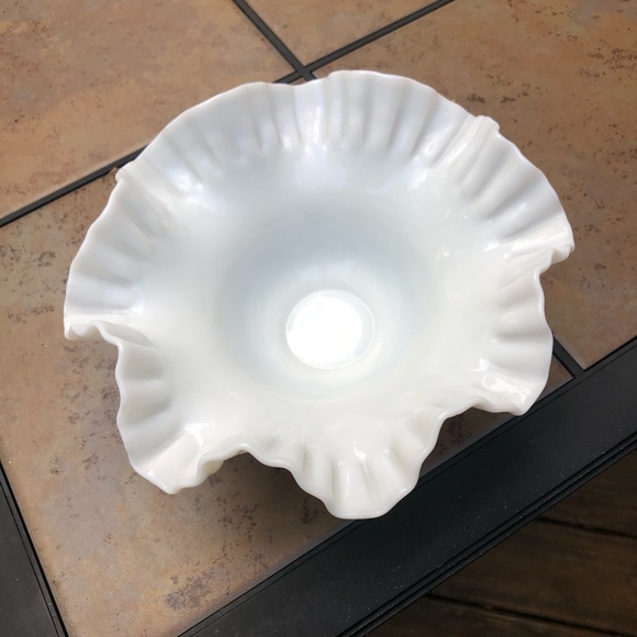 Fenton Milk Glass Hobnail Ruffle Edge Bowl - Picture 2 of 4